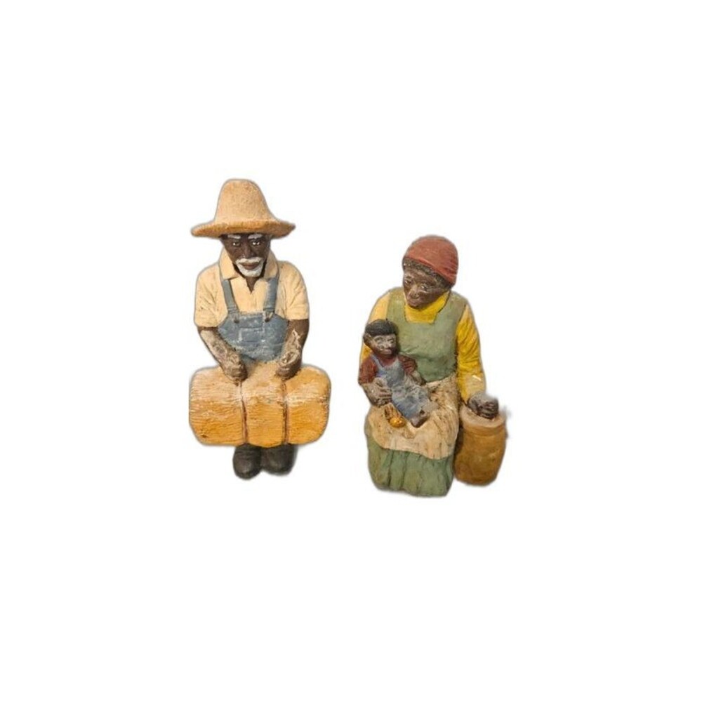 Vintage Hand Painted Folk Art Family Figurines Set of 2 -- ITEM # - ITEM #